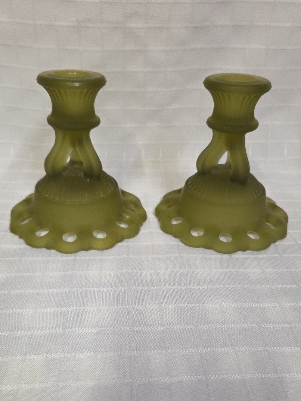 Westmoreland Satin Olive Green Candle Holders